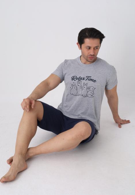 Pijama barbat cu maneca scurta si pantaloni 3/4, culoare gri , Engros